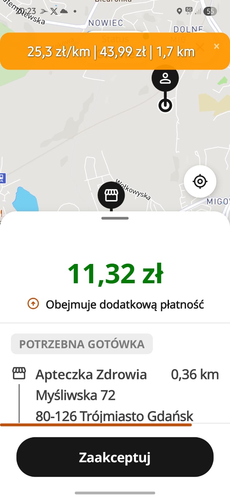 OrderPilot — belka z wynikiem nad zleceniem